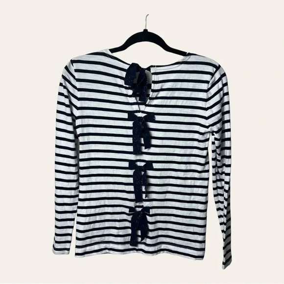 1208. J.crew LONG‎ SLEEVE TOP STRIPES WITH BOWS IN BACK SIZE XSMALL NAVY BLUE - Picture 6 of 9